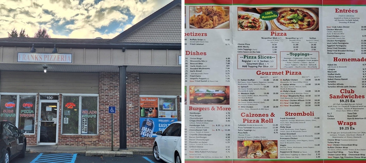 Frank's Pizzeria Menu